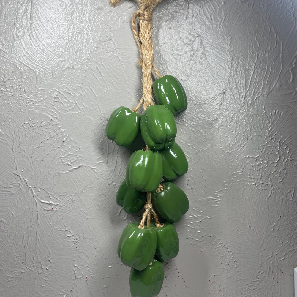 Hanging Ceramic green peppers Vegetable Jute Rope Raffia Ristra Mexico